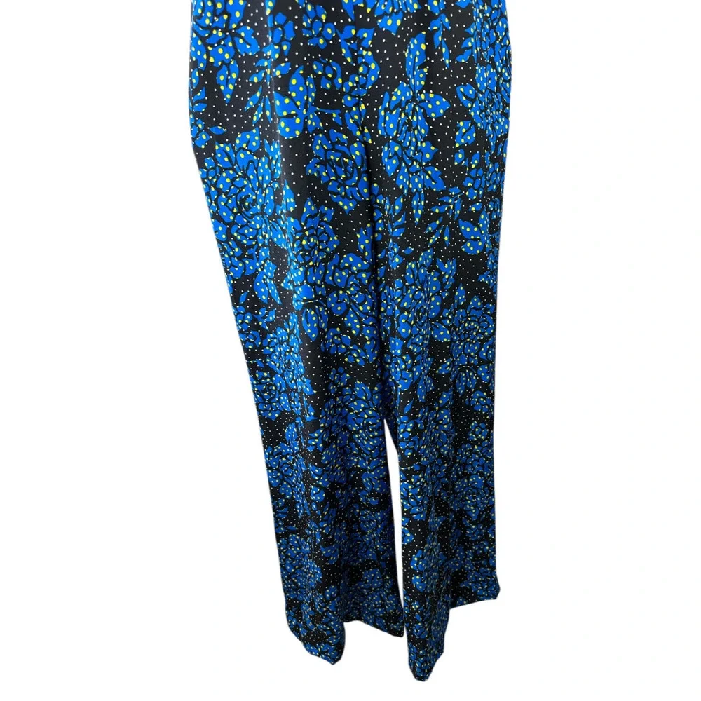 DVF Diane Von Furstenberg 100% Silk Black & Blue Halter Jumpsuit Women's Size 12 - Picture 4 of 16